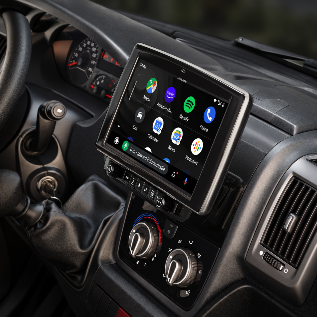 Navigationsradios, Rückfahrkameras und Soundsysteme für Wohnmobile und Camper – moderne Multimedia-Nachrüstung mit Android Auto und Apple CarPlay.